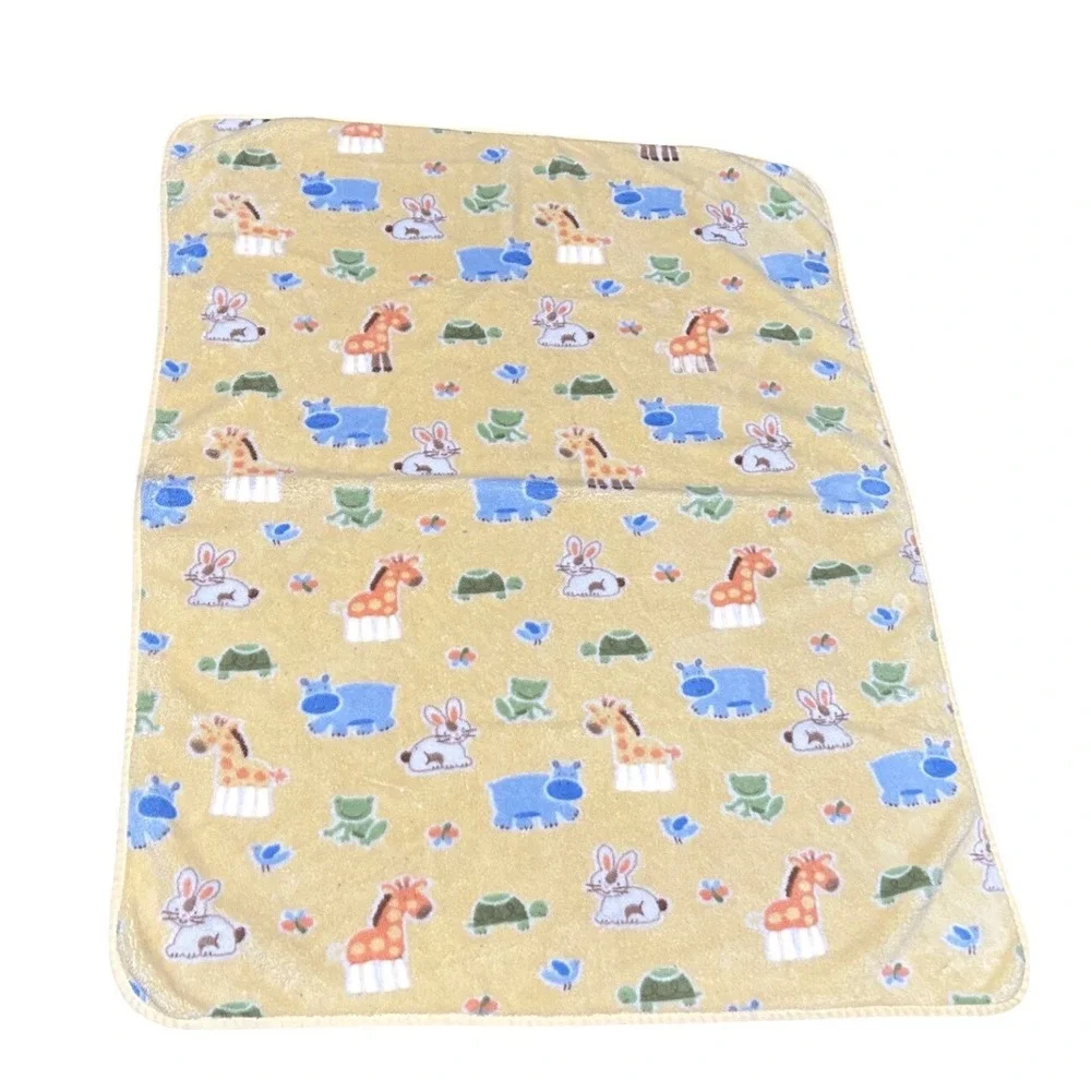 Circo Baby Blanket Yellow Fleece Jungle Animals Giraffe Hippo Bunny 28x39